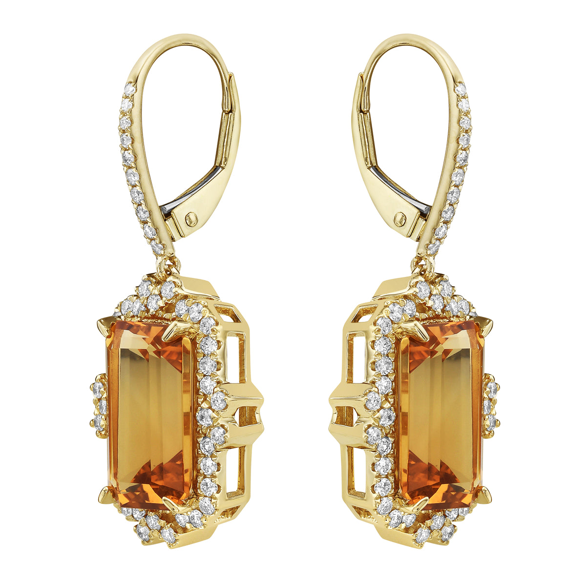 E090003Y-CIT - Earrings 14KY/4.5G 2CIT-6.50CT 92RD-0.55CT Citrine