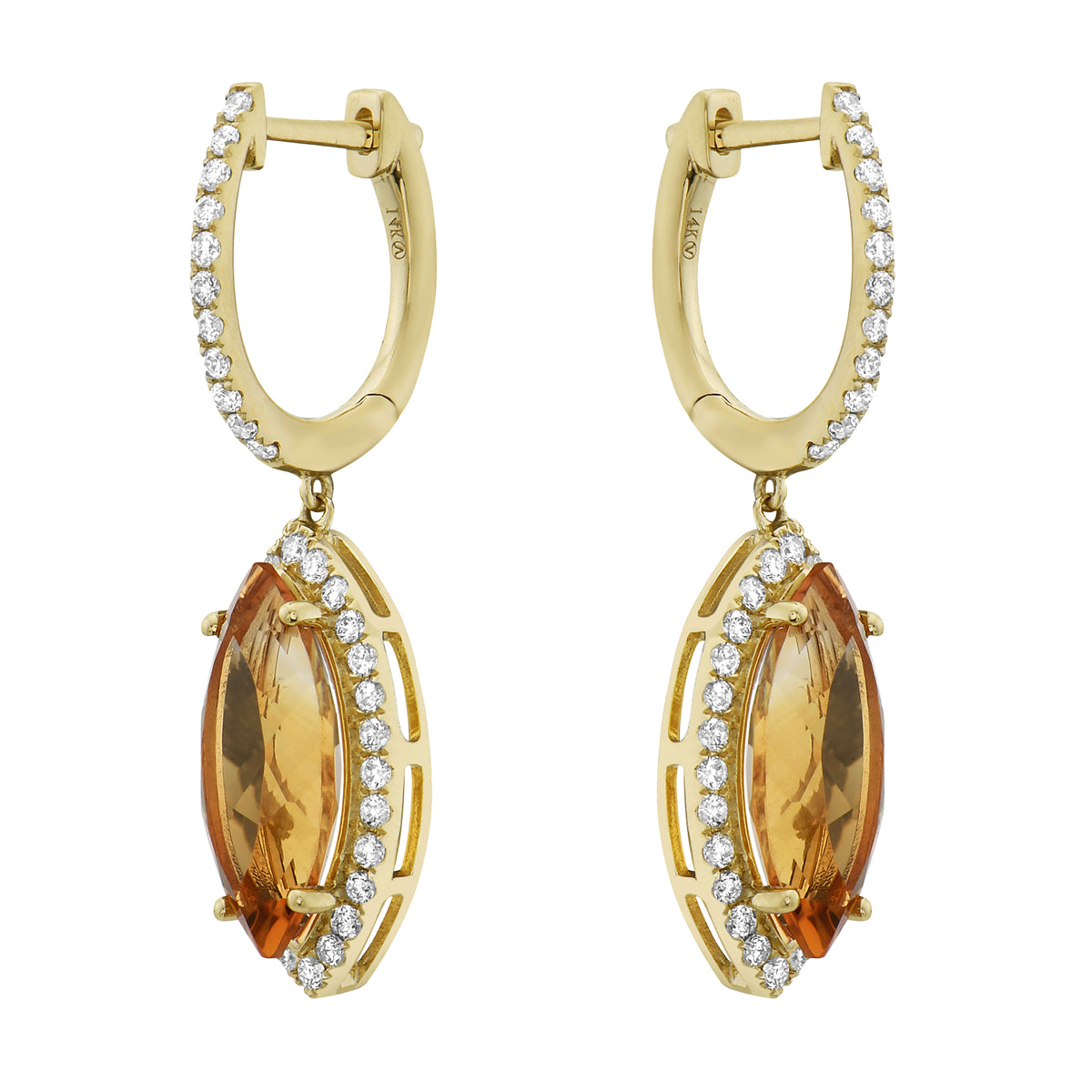 14K Yellow Gold Citrine Earrings, 5.50ct