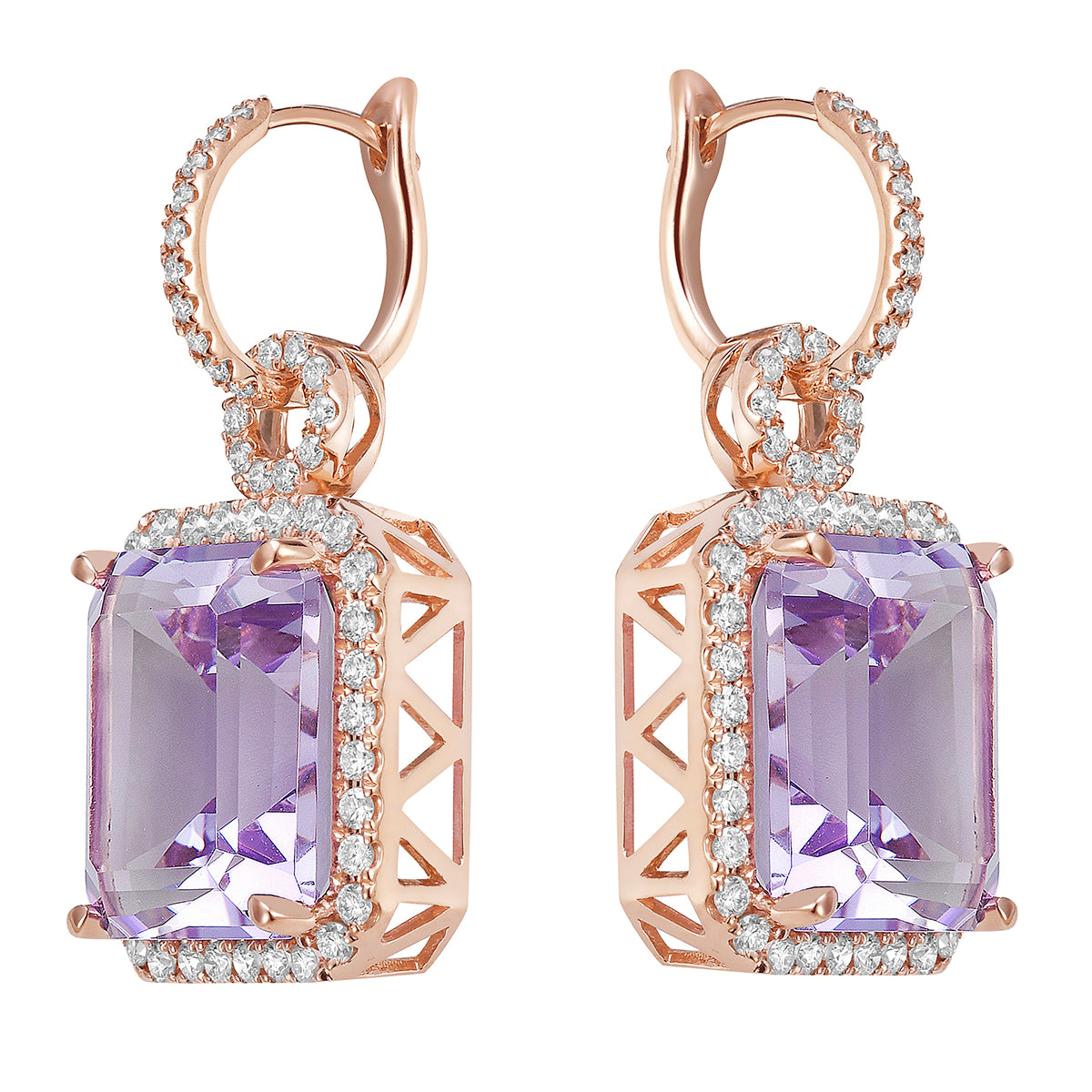 E090009R-RDF - Earrings 14KR/6.8G 2RDF-19.25CT 104RD-1.12CT Rose De France