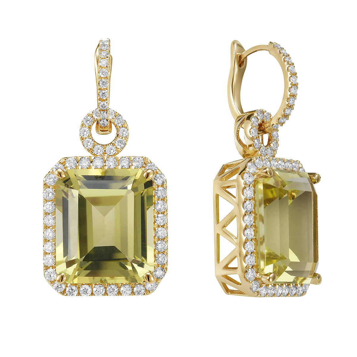 14K Yellow Gold Green Quartz Earrings, 19.38ct