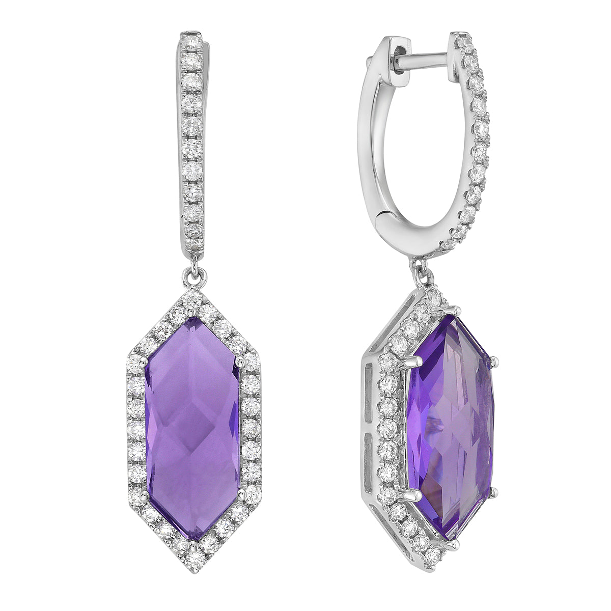 E090011-AME - Earrings 14KW/4.3G 2AME-4.51CT 78RD-0.65CT Amethyst