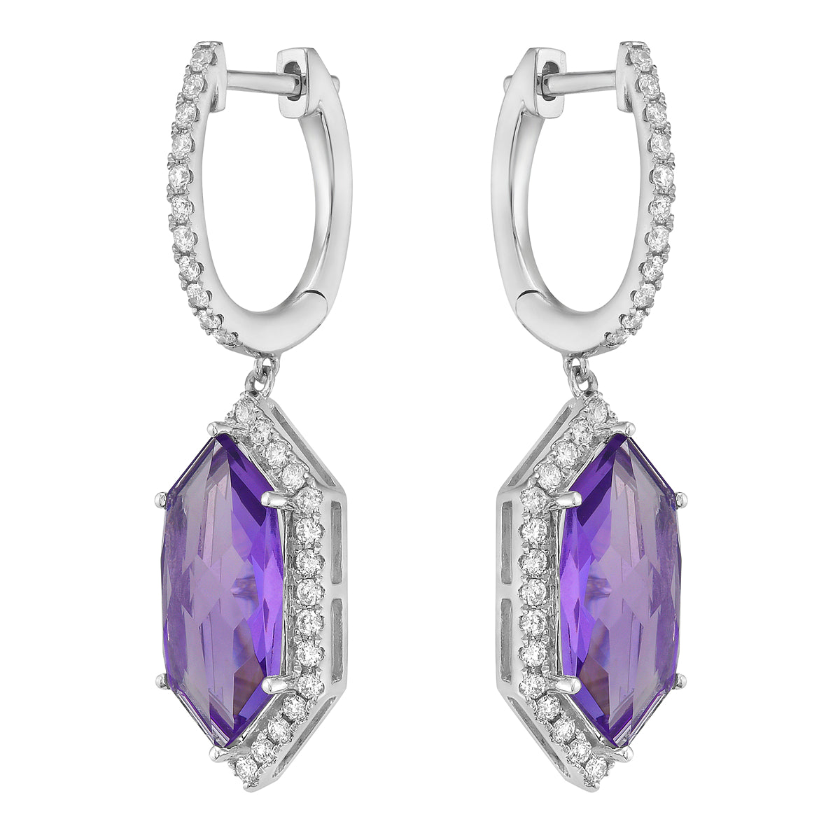 E090011-AME - Earrings 14KW/4.3G 2AME-4.51CT 78RD-0.65CT Amethyst