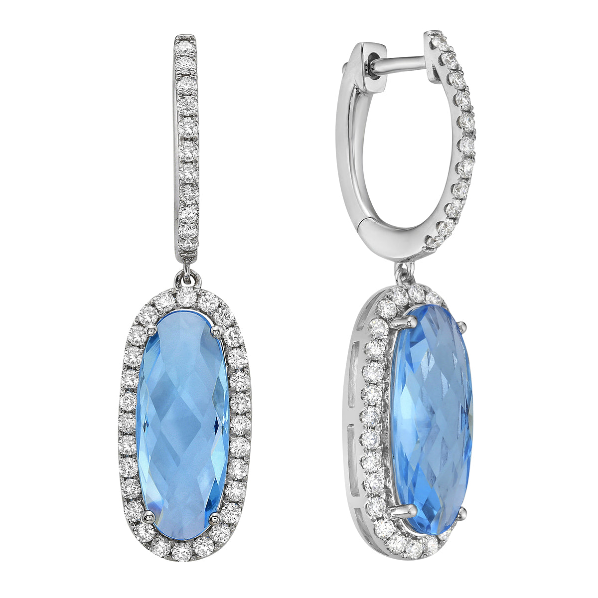 E090012-SWBT - Earrings 14KW/4.0G 2SWBT-4.93CT 78RD-0.68CT Swiss Blue Topaz