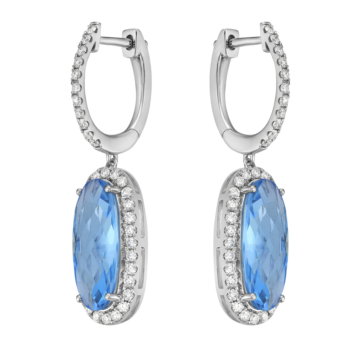 E090012-SWBT - Earrings 14KW/4.0G 2SWBT-4.93CT 78RD-0.68CT Swiss Blue Topaz