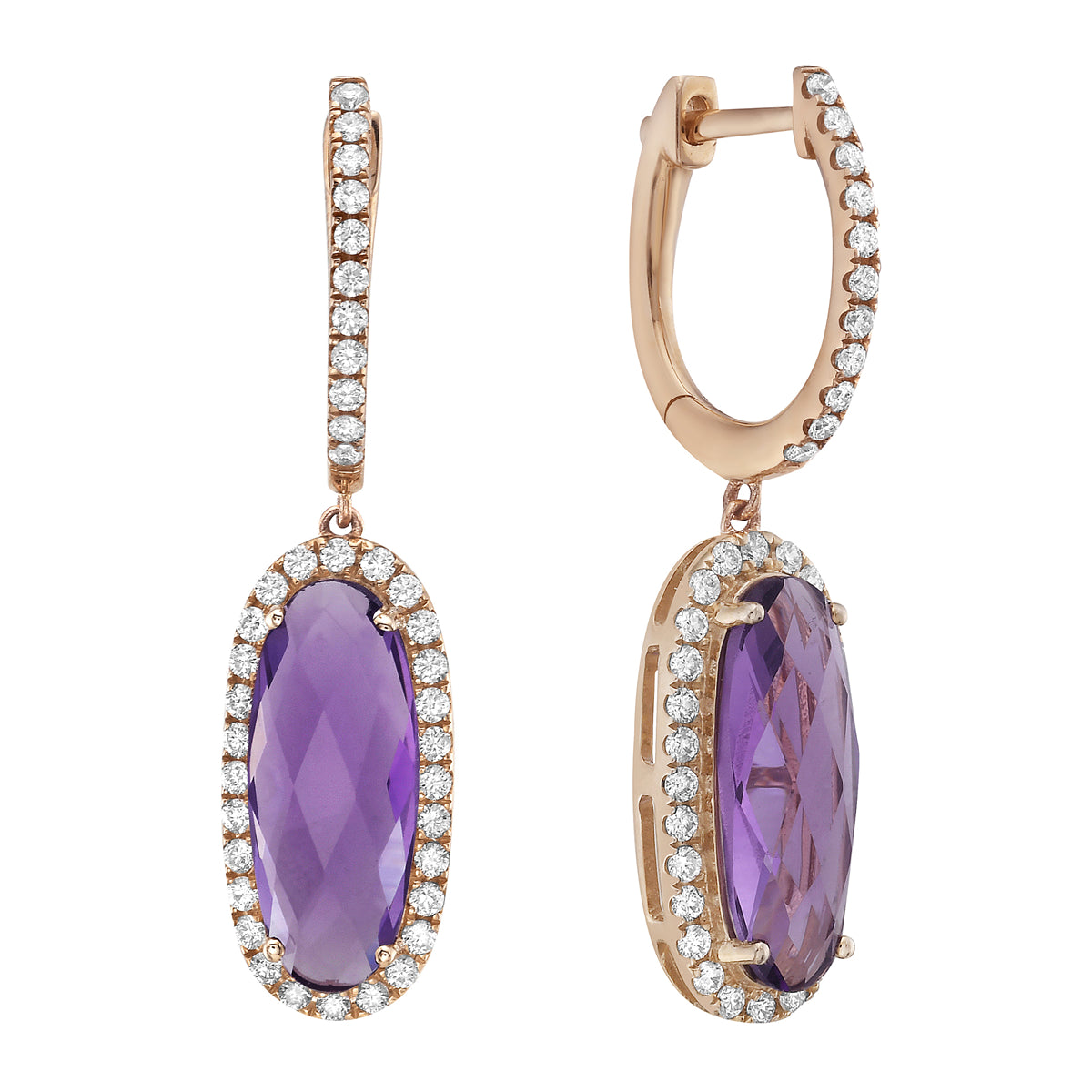 E090012R-RDF - Earrings 14KR/3.7G 2RDF-4.11CT 78RD-0.66CT Rose De France