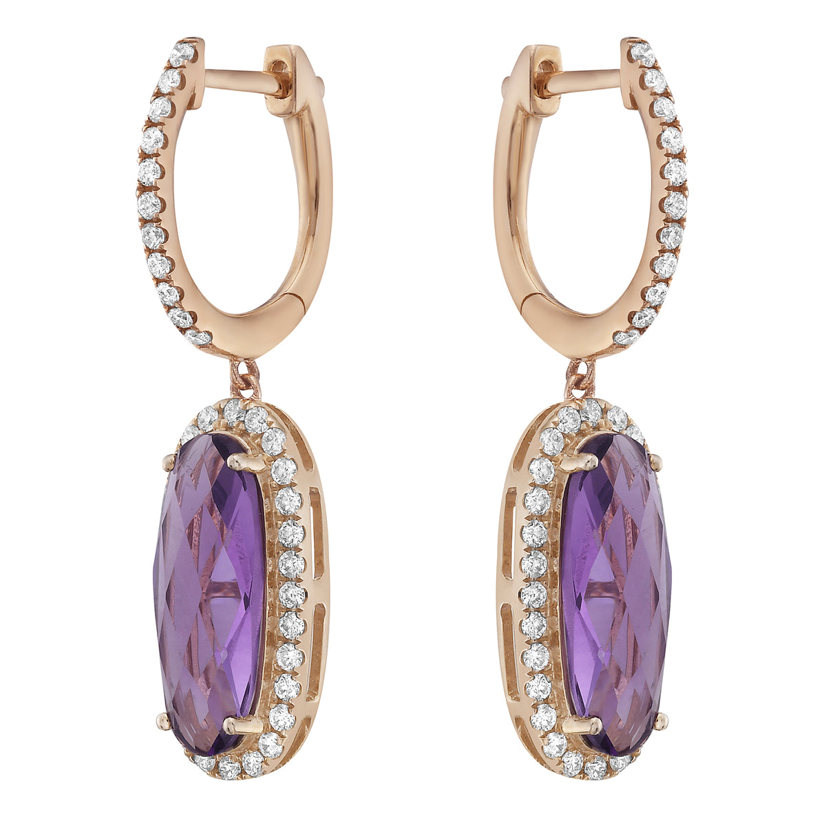 E090012R-RDF - Earrings 14KR/3.7G 2RDF-4.11CT 78RD-0.66CT Rose De France