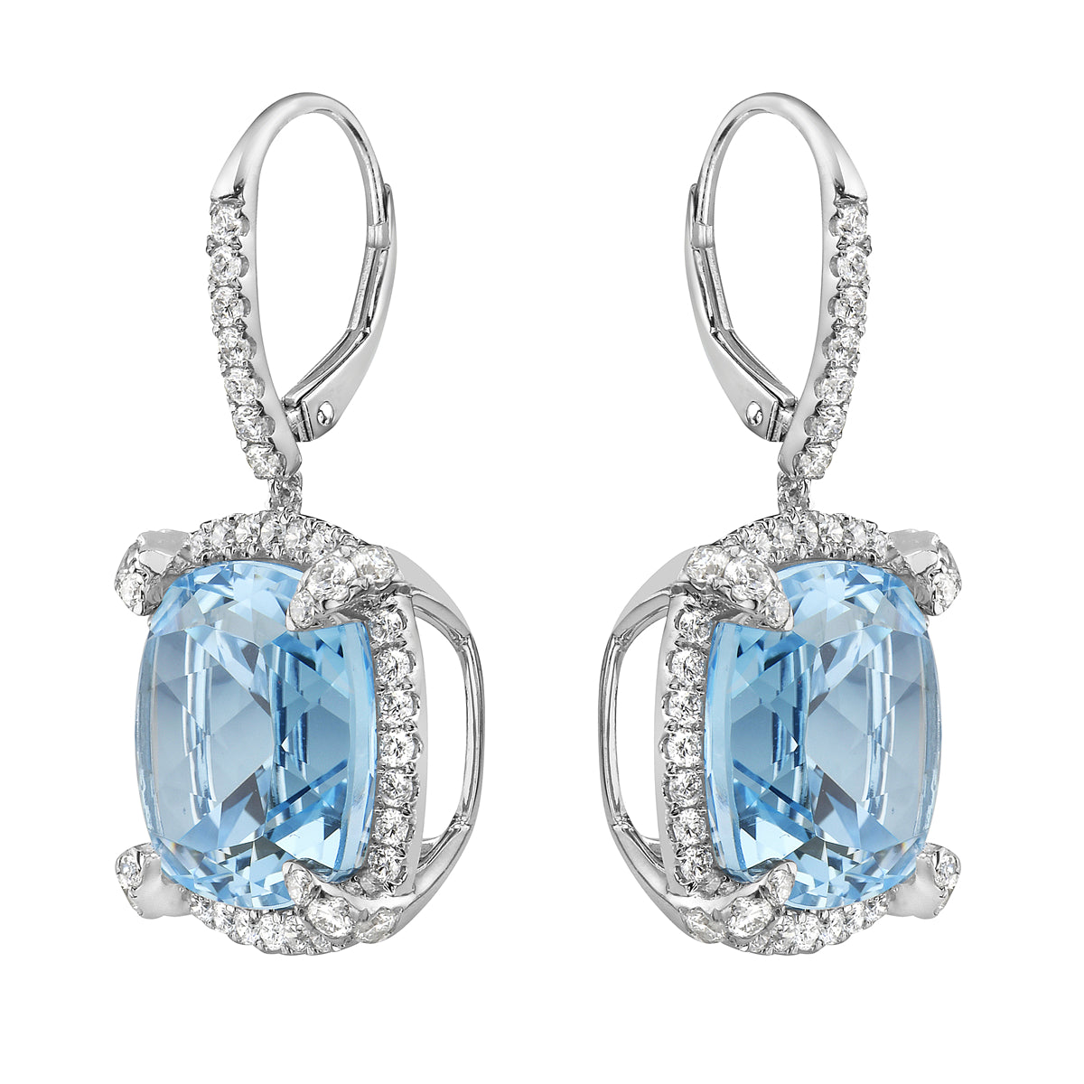 14K White Gold Sky Blue Topaz Earrings, 14mm, 28.36ct