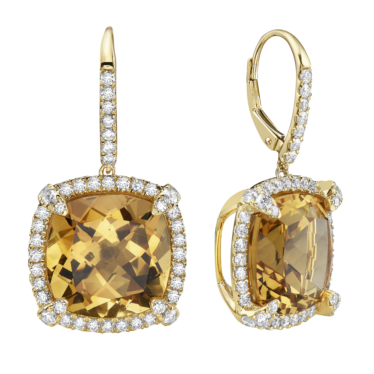 14K Yellow Gold Citrine Earrings, 14mm, 20.76ct