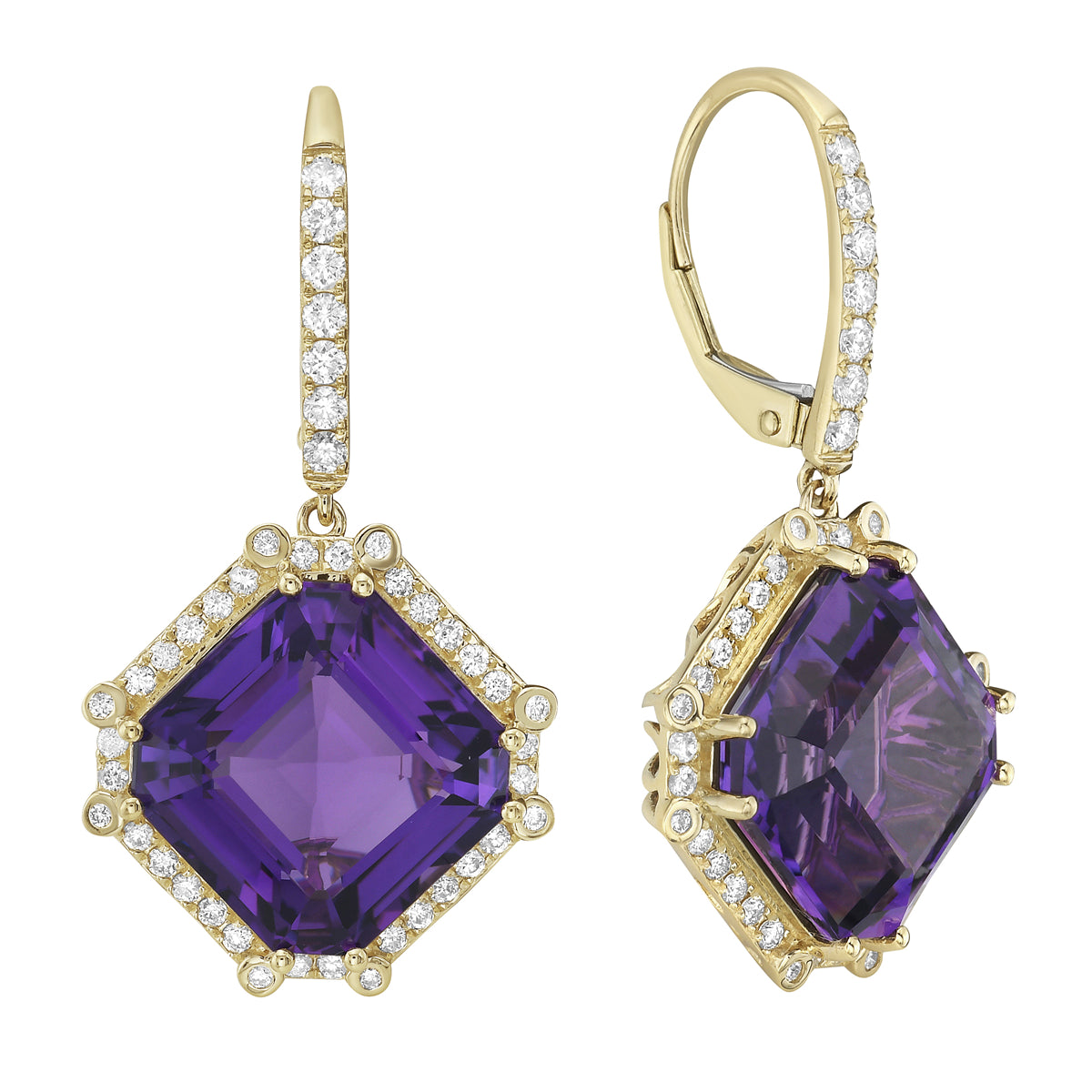 14K Yellow Gold Amethyst Earrings, 15.96ct