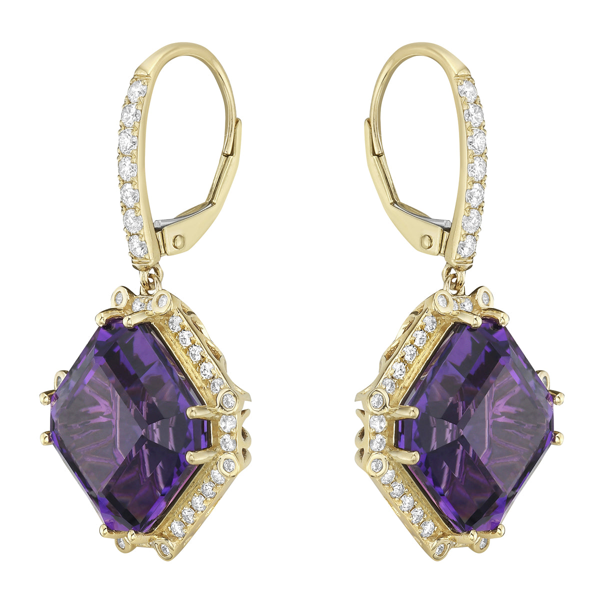 14K Yellow Gold Amethyst Earrings, 15.96ct