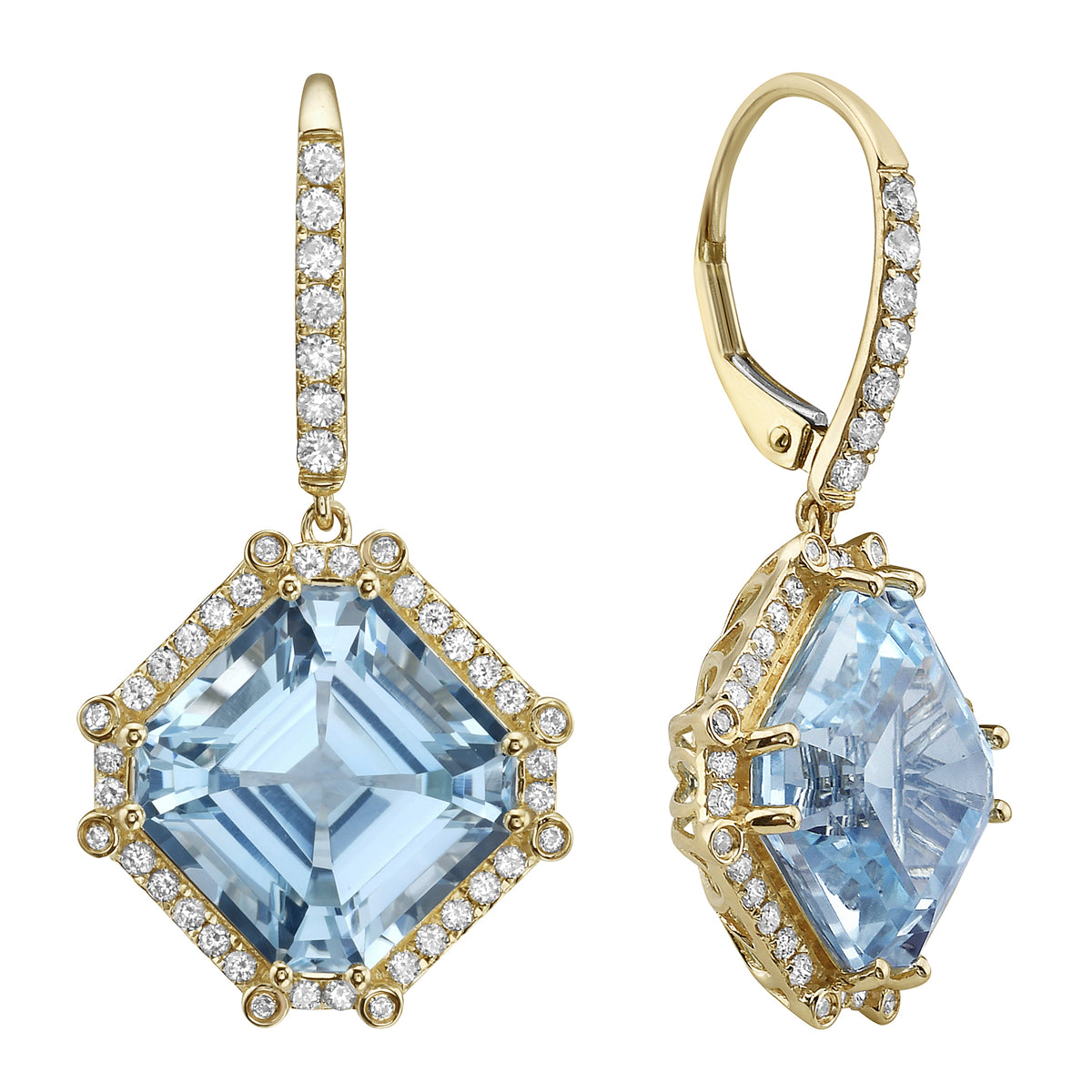 14K Yellow Gold Sky Blue Topaz Earrings, 20.73ct