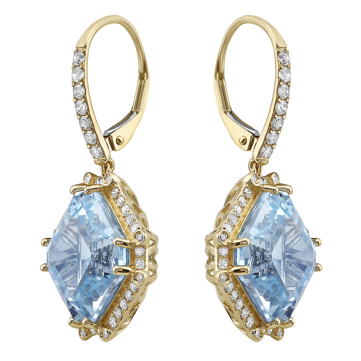 14K Yellow Gold Sky Blue Topaz Earrings, 20.73ct