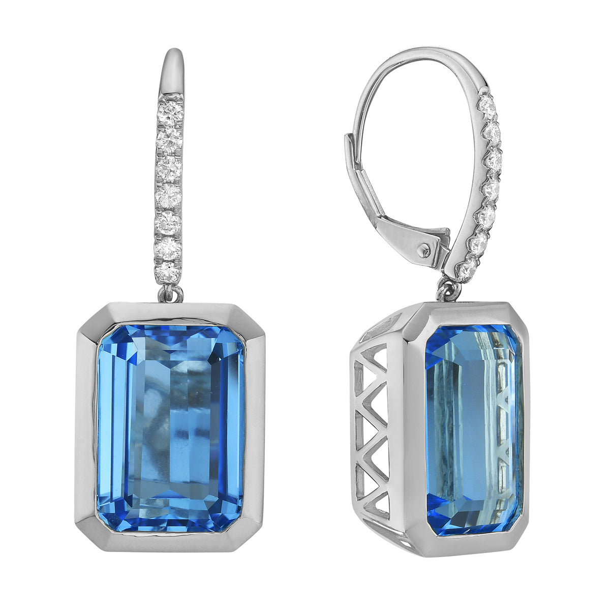 E090022-SBT - Earrings 14KW/6.1G 2SBT-18.43CT 14RD-0.22CT SkyBlueTopaz