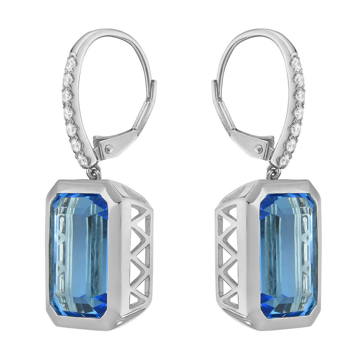 14K White Gold Sky Blue Topaz Earrings, 18.43ct