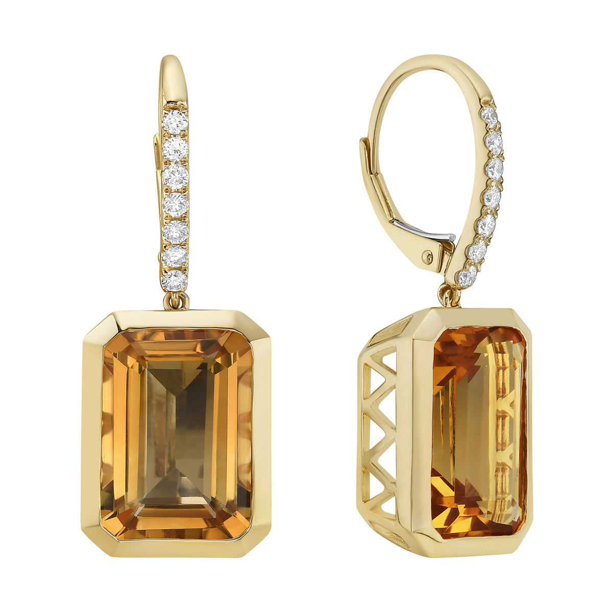 E090022Y-CIT - Earrings 14KY/6.3G 2CIT-13.87CT 14RD-0.24CT Citrine