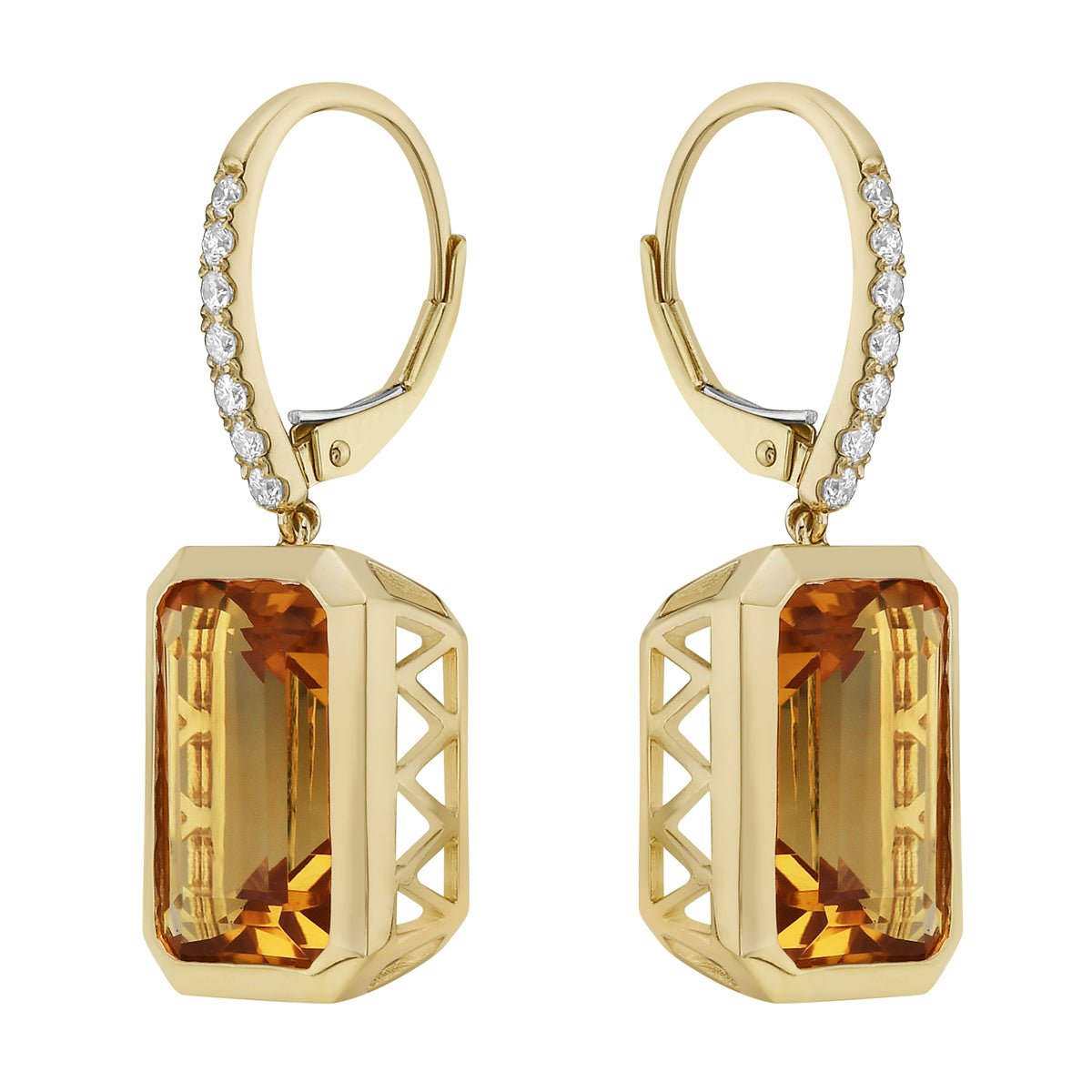 E090022Y-CIT - Earrings 14KY/6.3G 2CIT-13.87CT 14RD-0.24CT Citrine