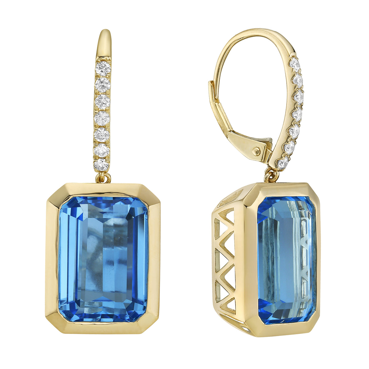 14K Yellow Gold Swiss Blue Topaz Earrings, 19.45ct