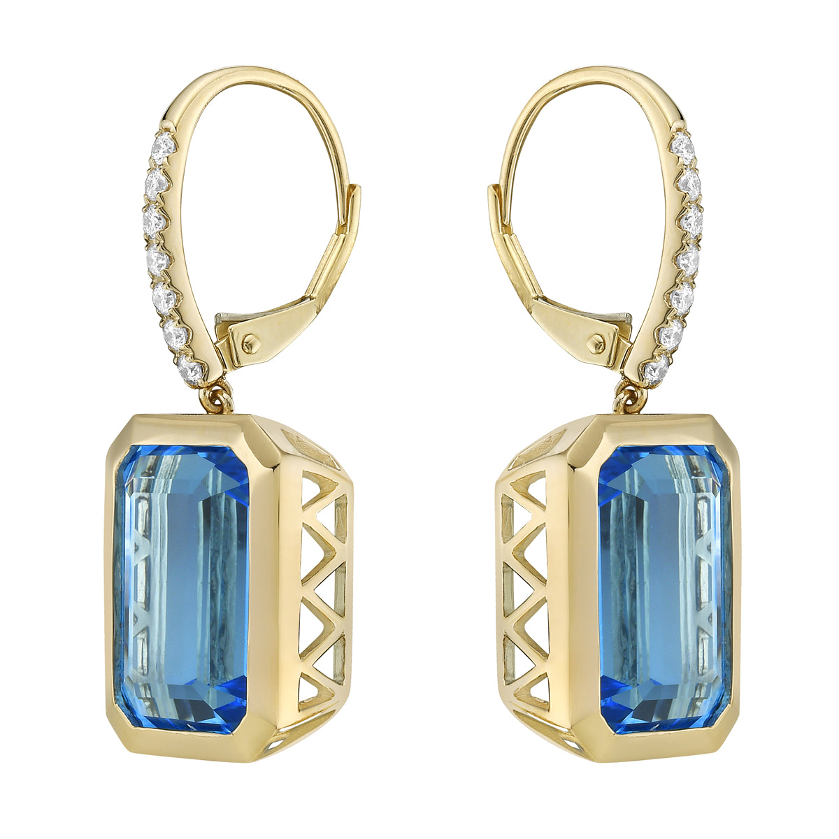 14K Yellow Gold Swiss Blue Topaz Earrings, 19.45ct