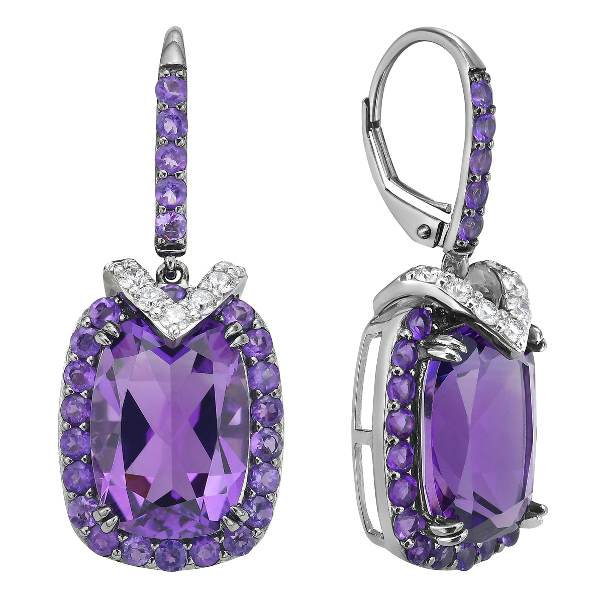 E090026-AM - Earrings 14KB/6.7G 2AME-11.84CT 50AME -1.64CT 14RD-0.45CT Amethyst