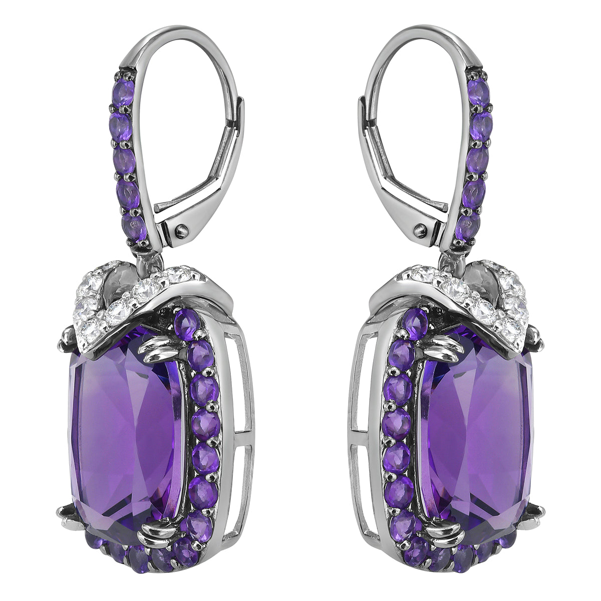 E090026-AM - Earrings 14KB/6.7G 2AME-11.84CT 50AME -1.64CT 14RD-0.45CT Amethyst