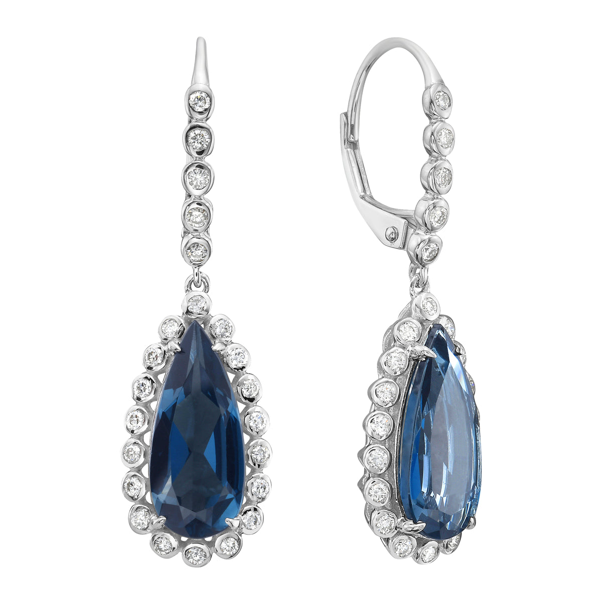 E090028-LBT - Earrings 14KW/3.4G 2LBT-4.91CT 46RD-0.42CT London Blue Topaz