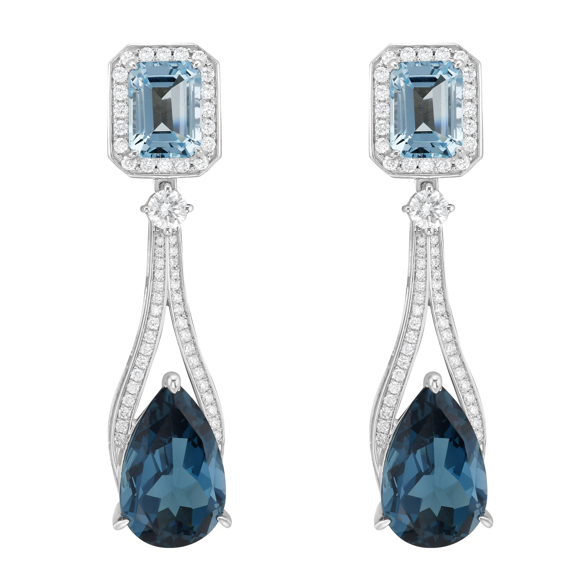 E090029-LB/SB - Earrings 14KW/6.4G 2SBT-3.99CT 2LBT-10.36CT 110RD-0.88CT SkyBlue/ London Topaz