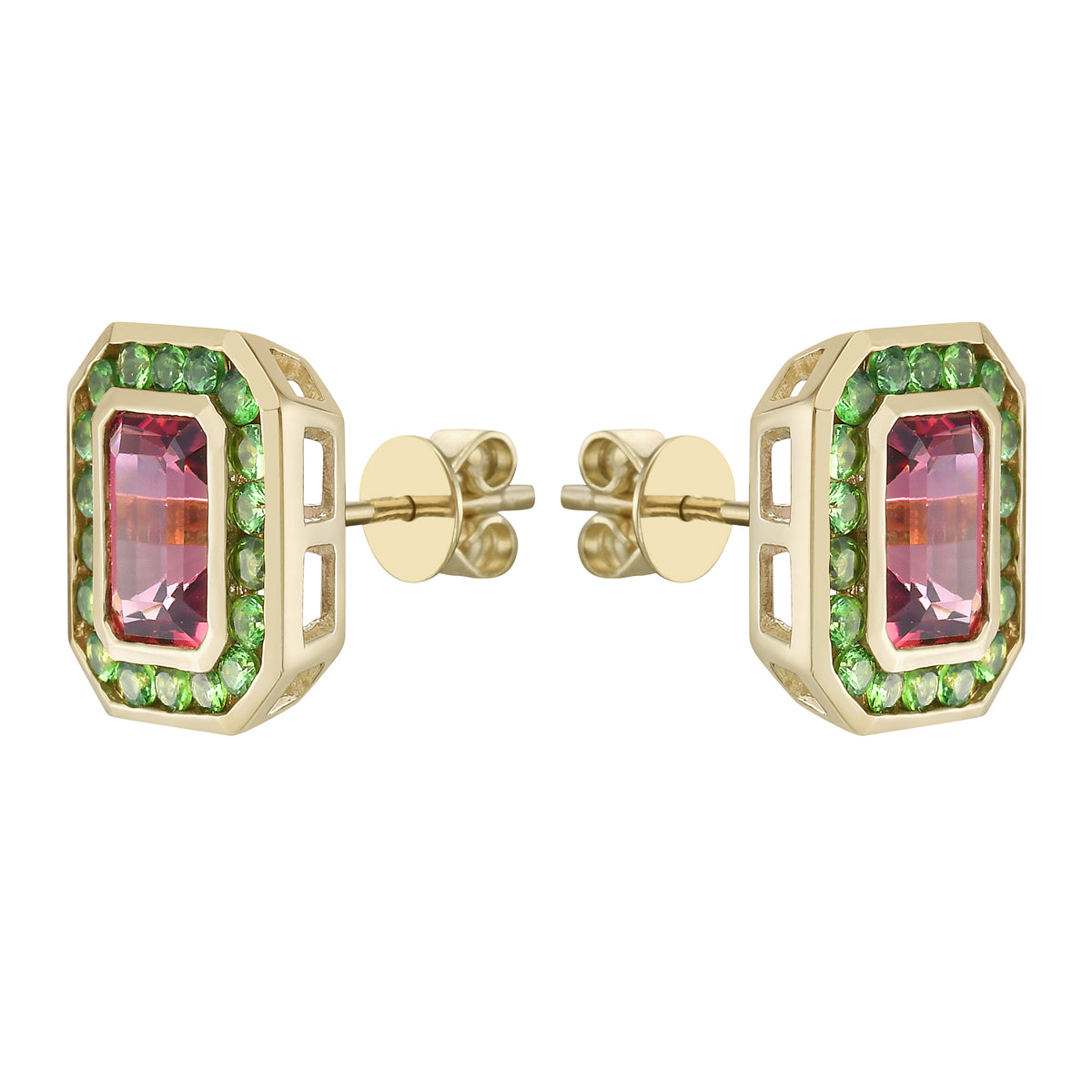 14K Yellow Gold Pink Tourmaline & Tsavorite Earrings, 2.63ct