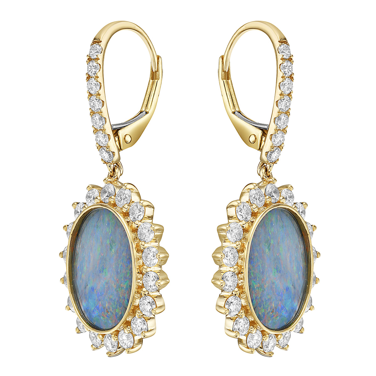 E090039Y-Opal - Earrings 14KY/5.1G 2OPAL-5.44CT 50RD-1.32CT OPAL