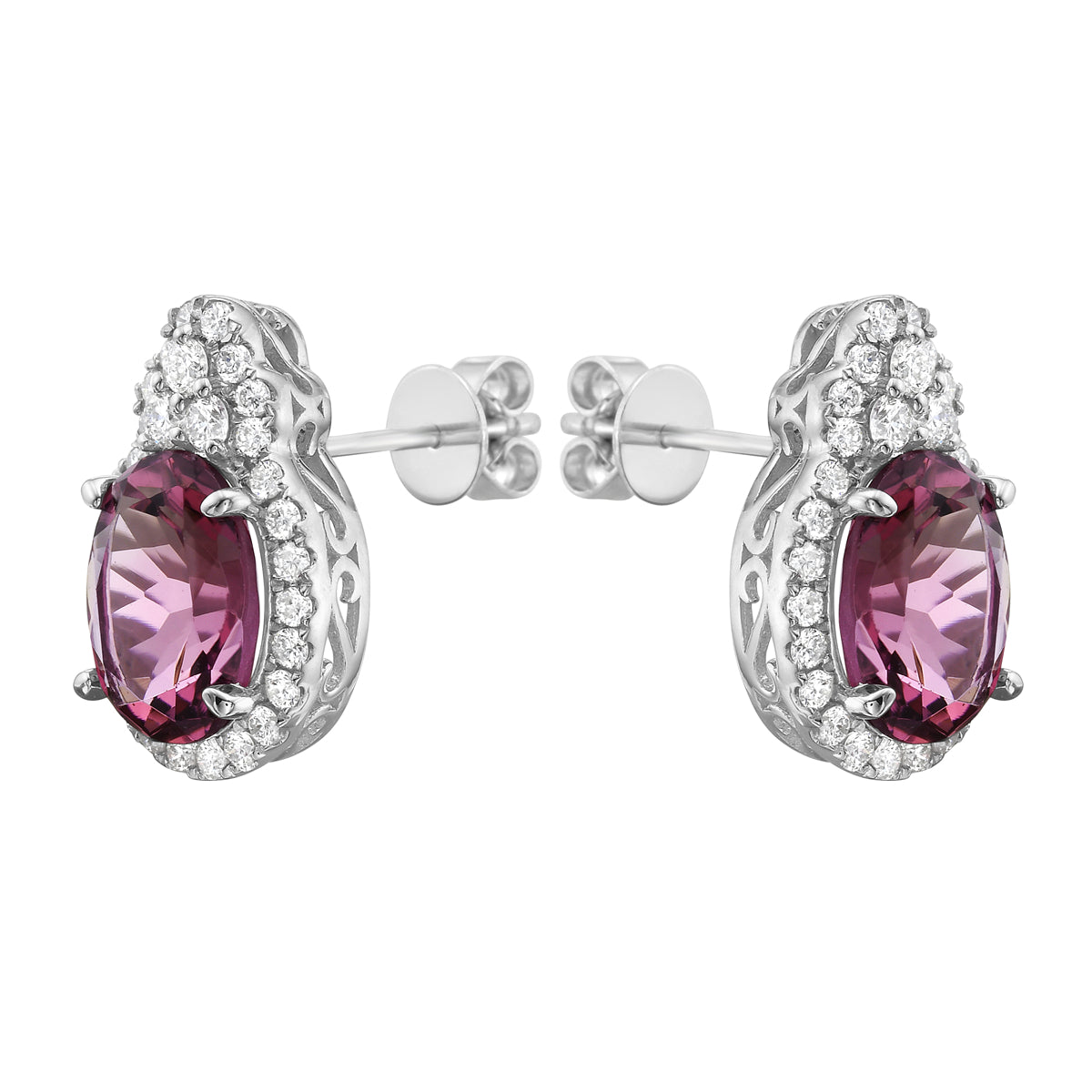 E090040-PT - Earrings 14KW/2.6G 2PT-3.47CT 58RD-0.52CT Pink Tourmaline