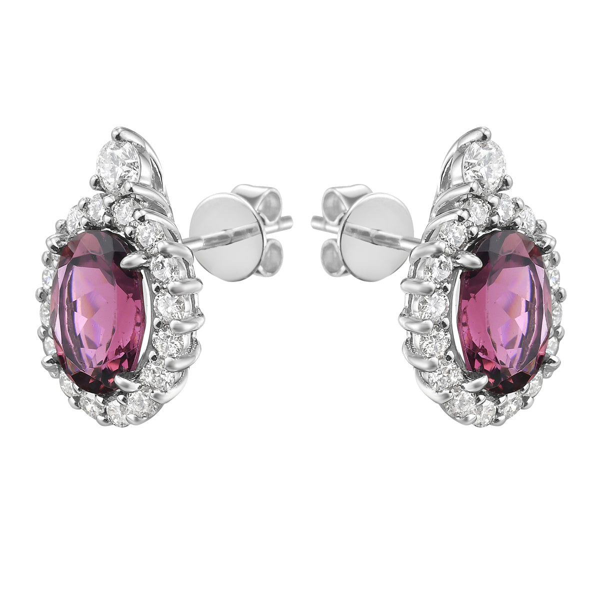 Earrings 14KW/2.6G 2PT-2.46CT 34RD-0.72CT Pink Tourmaline