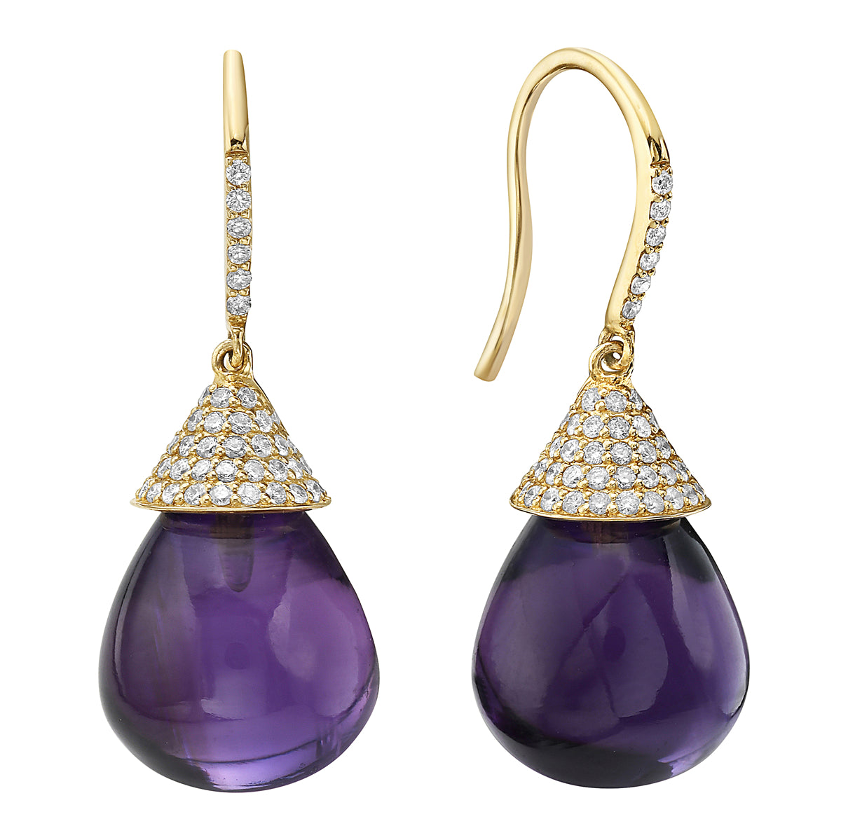 14K Yellow Gold Amethyst Earrings, 24.79ct