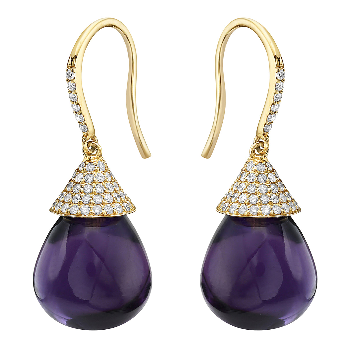 14K Yellow Gold Amethyst Earrings, 24.79ct