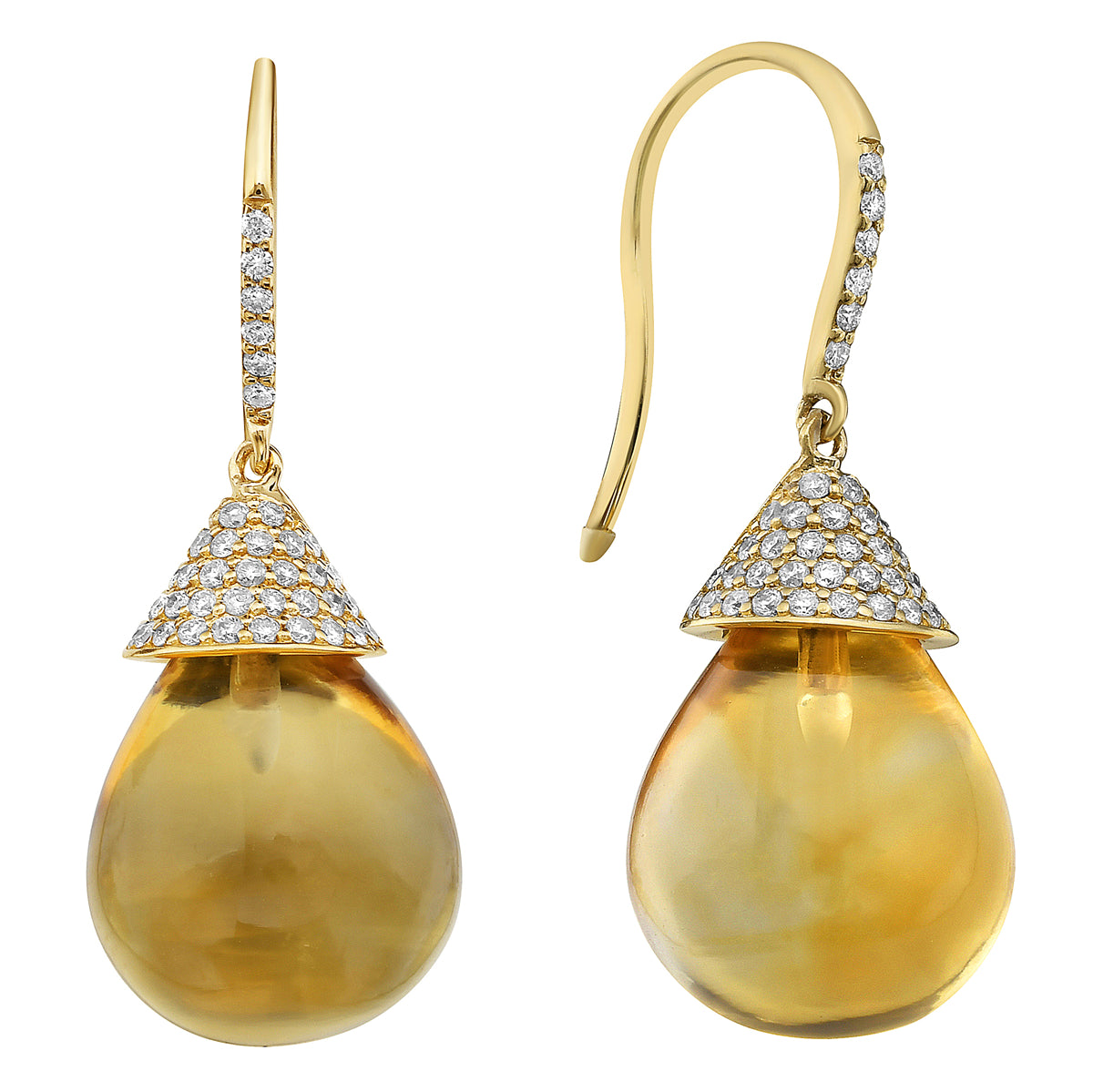 E090052Y-CIT - Earrings 14KY/2.3G 2CIT-24.56CT 106RD-0.49CT Citrin