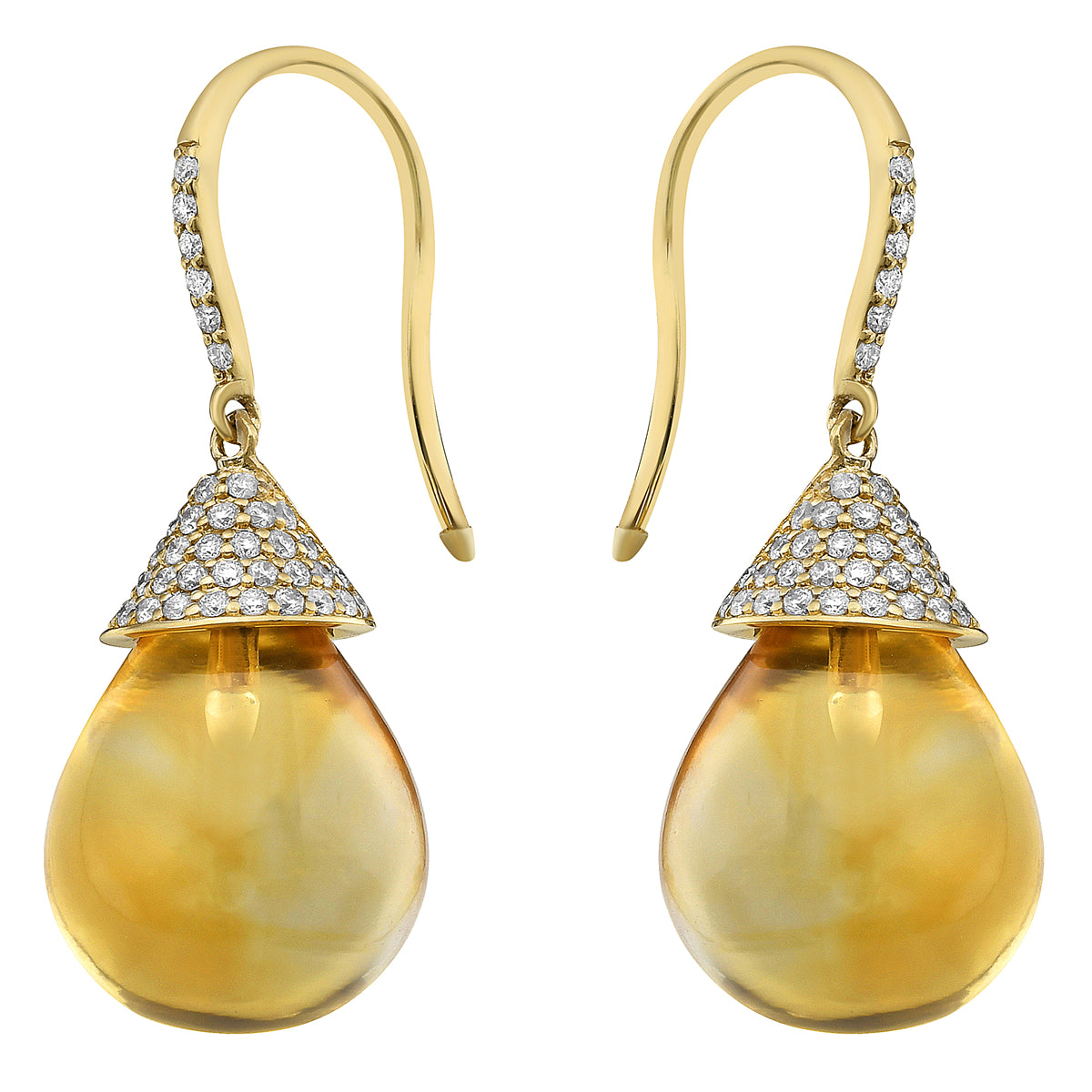 14K Yellow Gold Citrine Earrings, 24.56ct