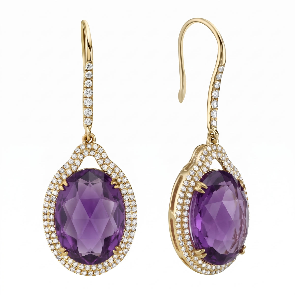 E090054Y-AME - Earrings 14KY/4G 2AMETH-10.05CT 218RD-0.62CT Amethyst