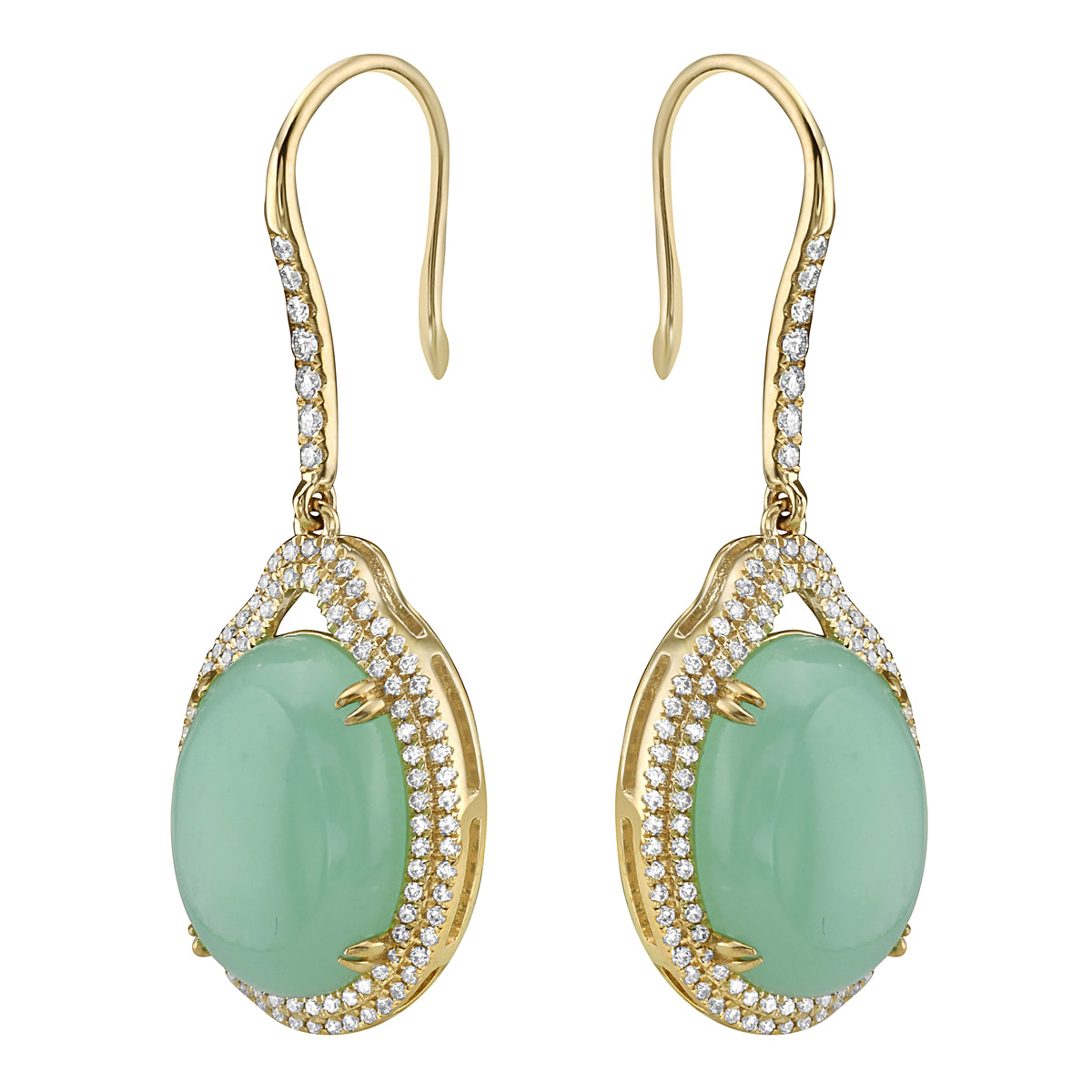 14K Yellow Gold Chrysoprase Earrings, 9.12ct