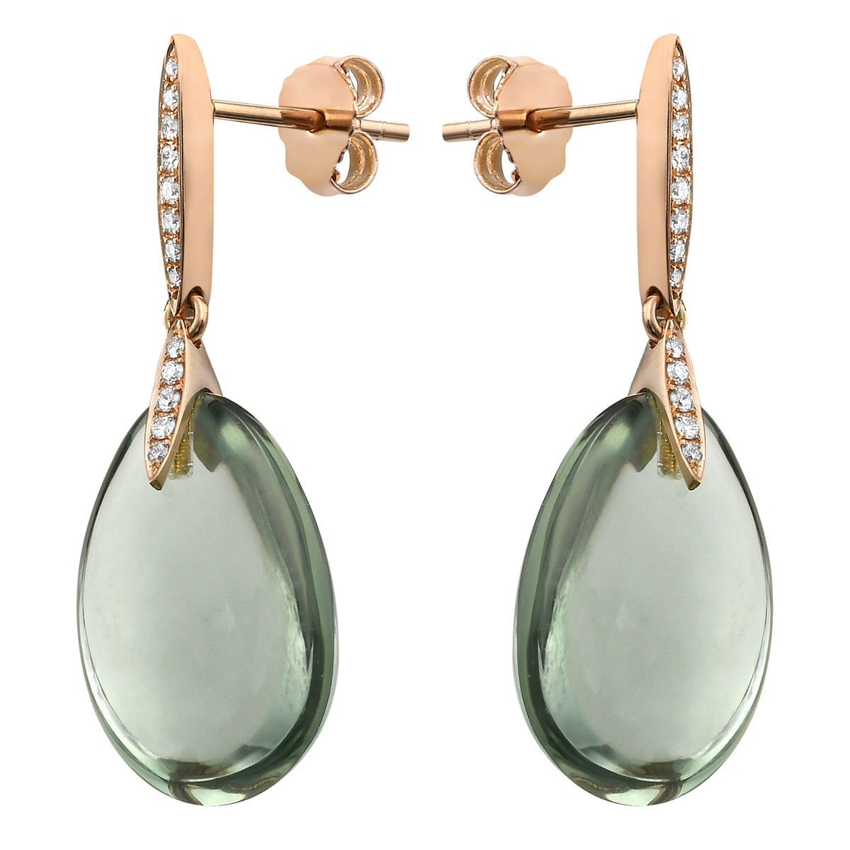 E090057R-G.AME - EARRING 18KR-1.53G 26D-0.10C 2G.AME-20.62CT GREEN AMETHYST