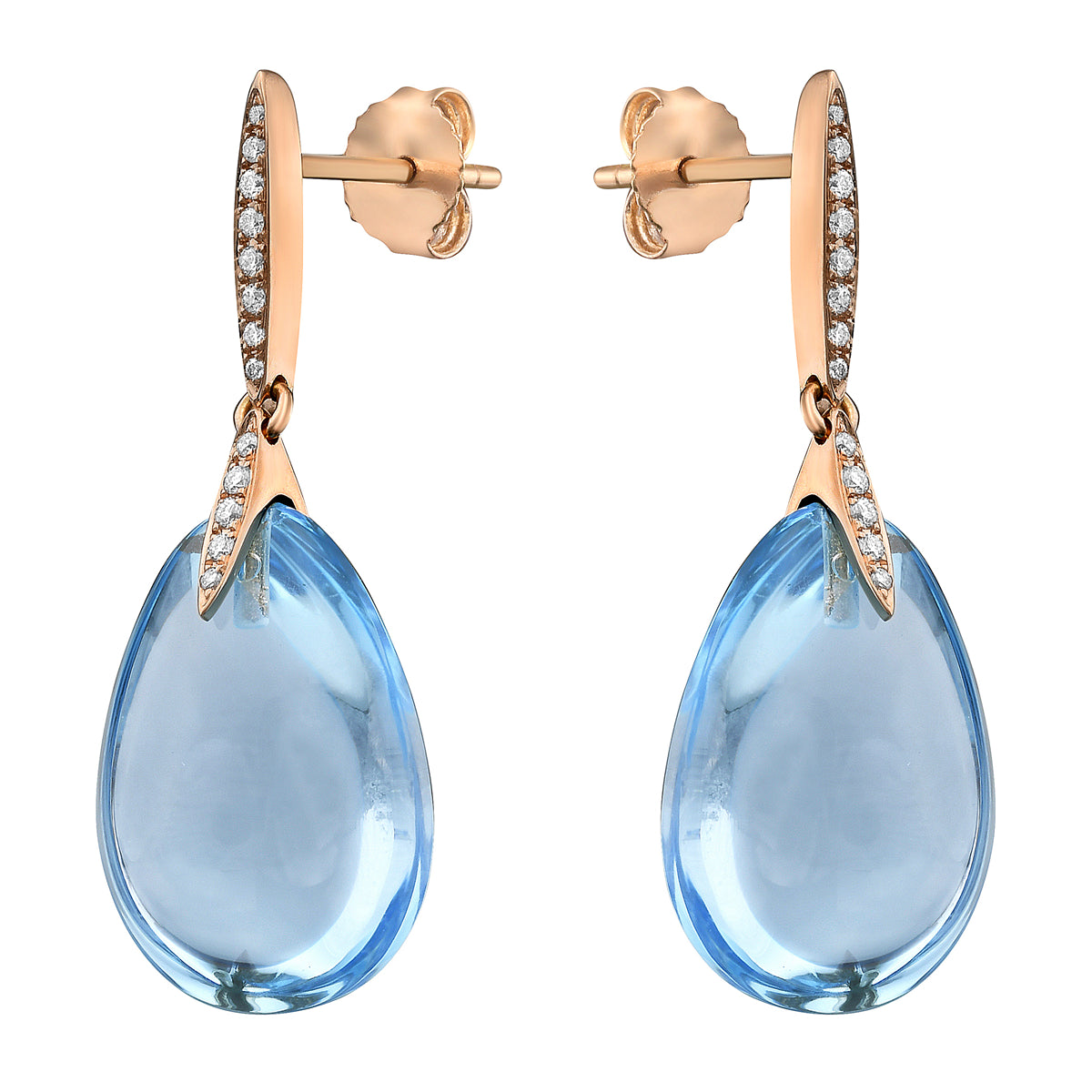 18K Rose Gold Sky Blue Topaz Earrings, 29.85ct