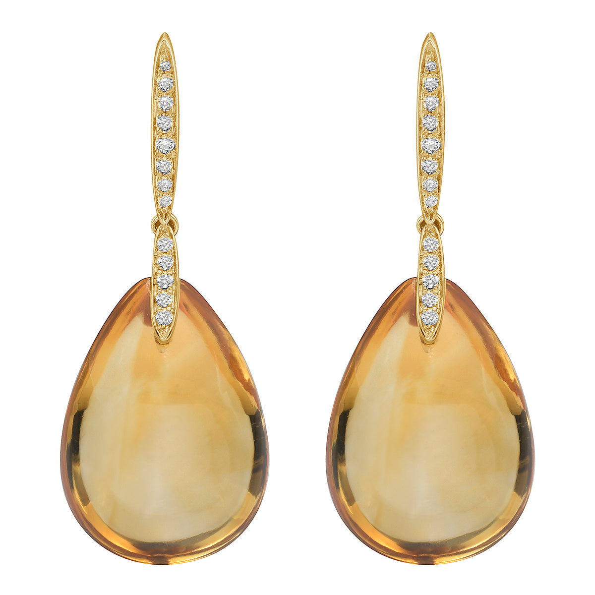 E090057Y-CIT - Earrings 14KY/1.9G 2CIT-21.70CT 26RD-0.10CT Citrin