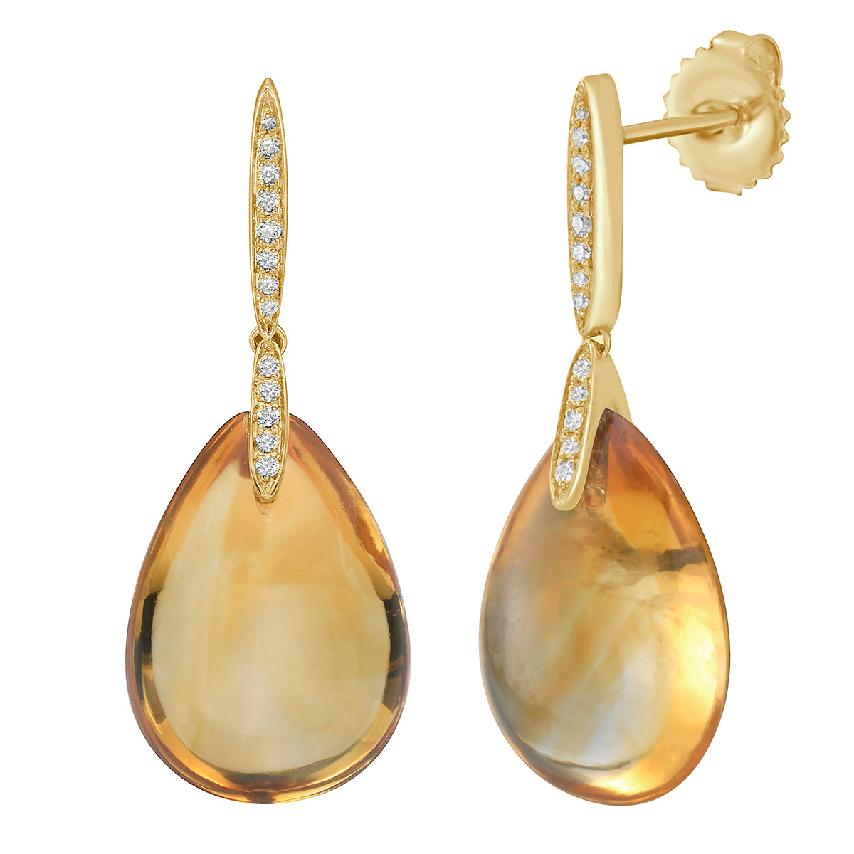 E090057Y-CIT - Earrings 14KY/1.9G 2CIT-21.70CT 26RD-0.10CT Citrin