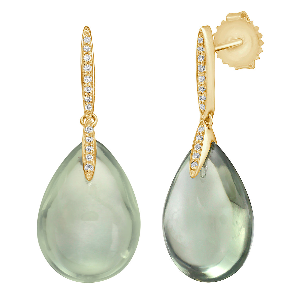 E090057Y-G.AME - Earrings 14KY/2G 2G.AME-21.77CT 26RD-0.10CT GREEN AMETHYST