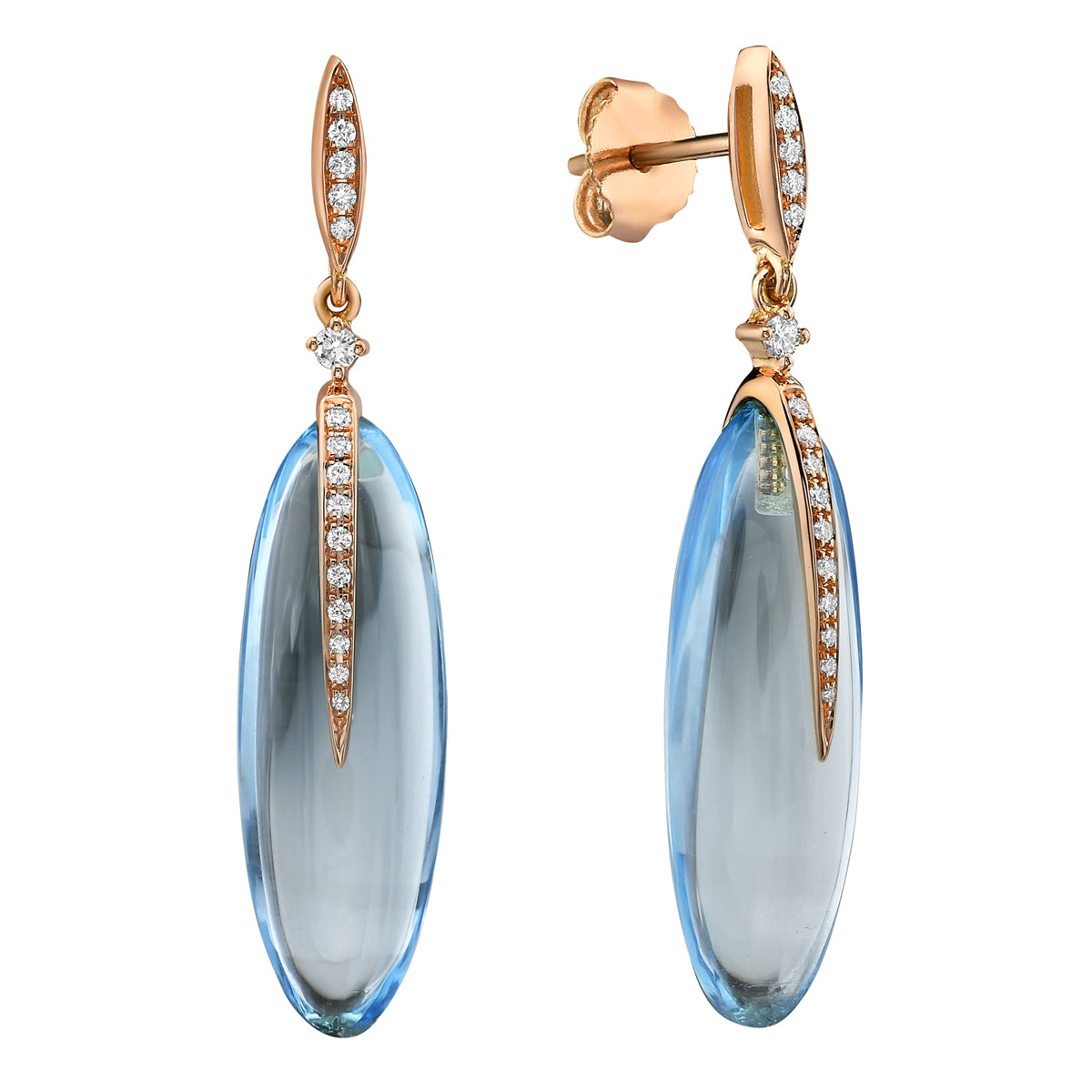 18K Rose Gold Sky Blue Topaz Earrings, 20.85ct