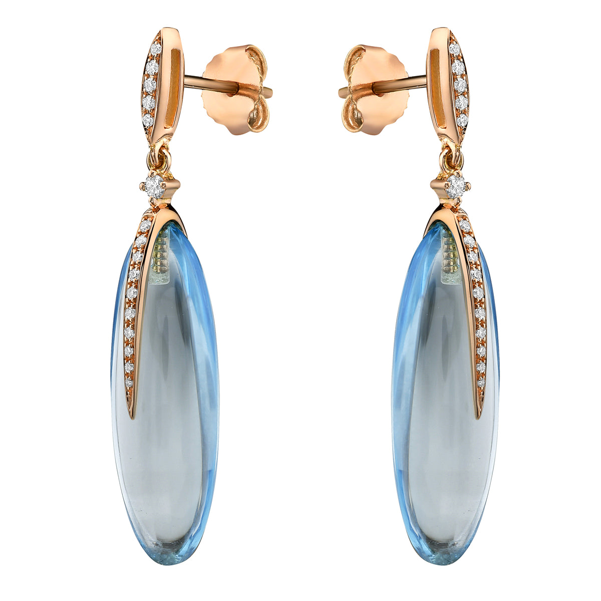 18K Rose Gold Sky Blue Topaz Earrings, 20.85ct
