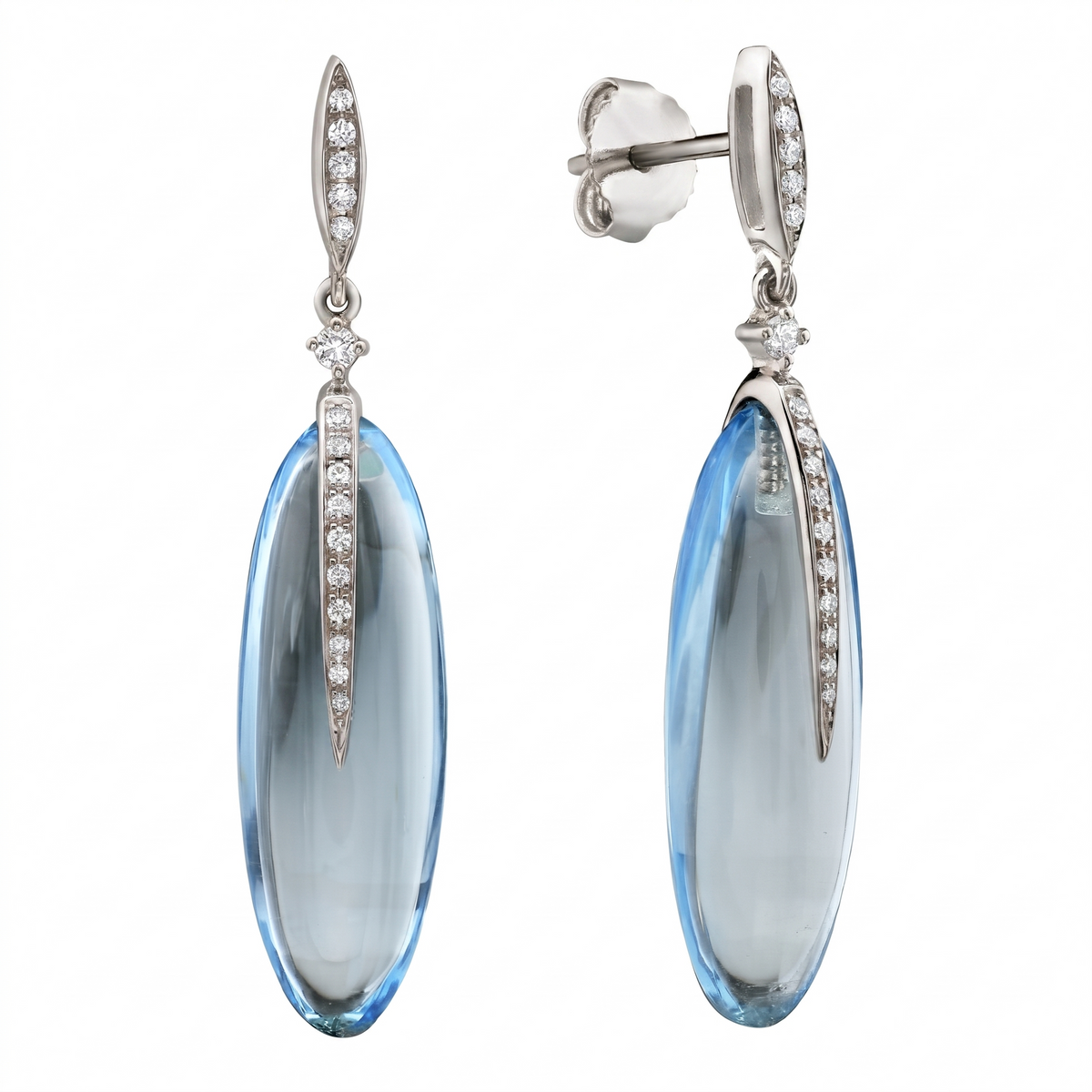 E090058W-SBT - Earrings 14KW/1.6G 2SBT-21.69CT 32RD-0.11CT SKY BLUE TOPAZ