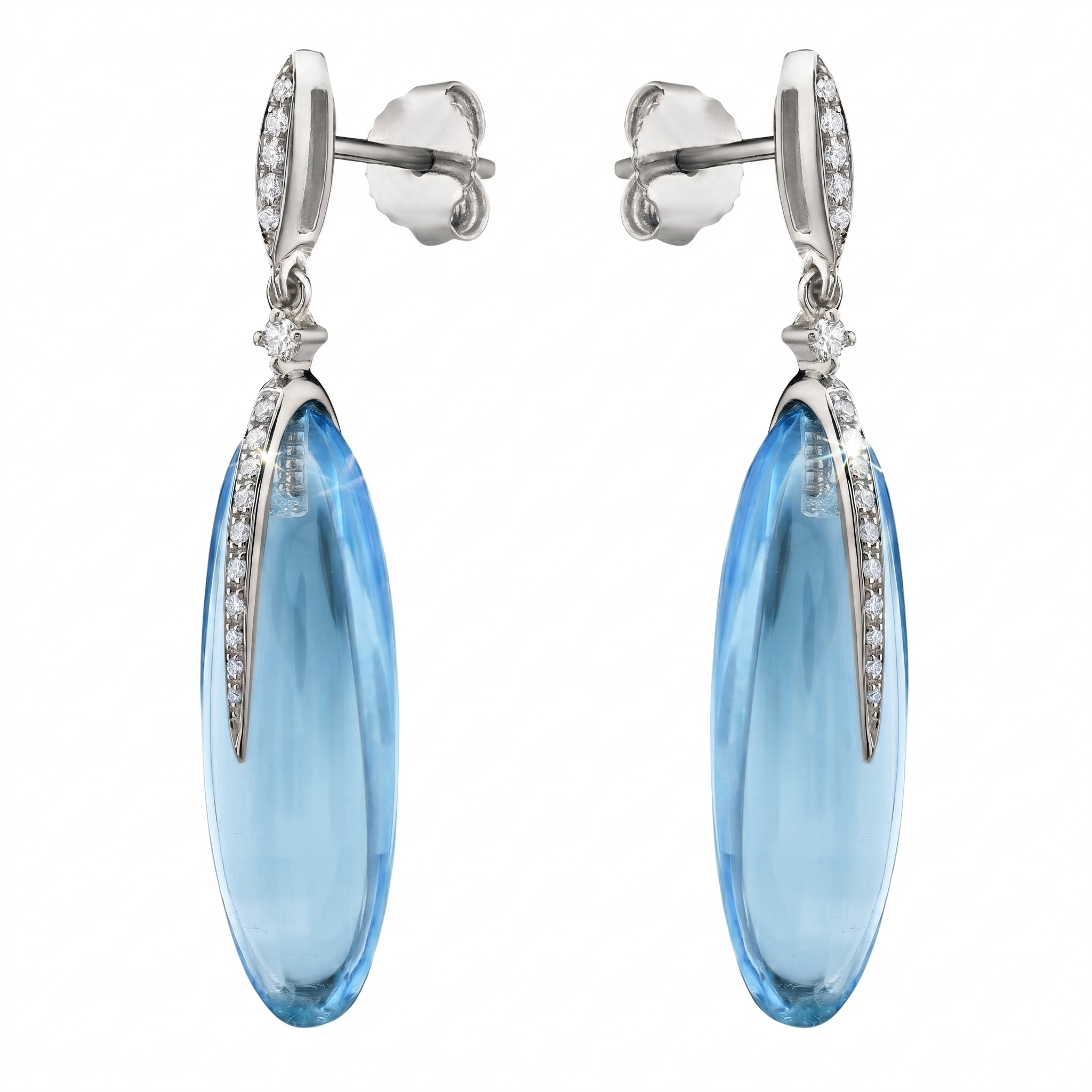 E090058W-SBT - Earrings 14KW/1.6G 2SBT-21.69CT 32RD-0.11CT SKY BLUE TOPAZ