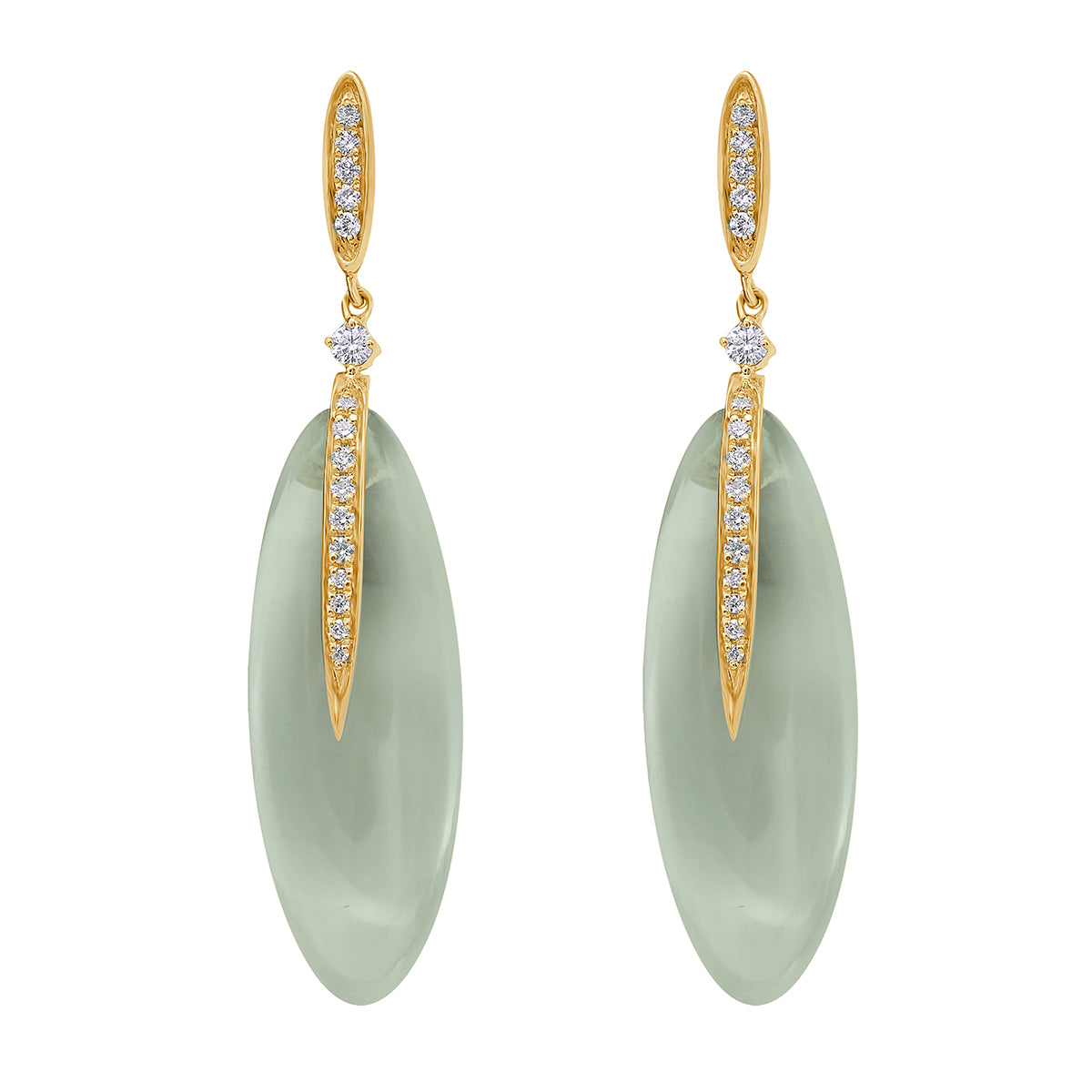 E090058Y-G.AME - Earrings 14KY/1.7G 2G.AME-16.32CT 32RD-0.11CT Green Amethyst