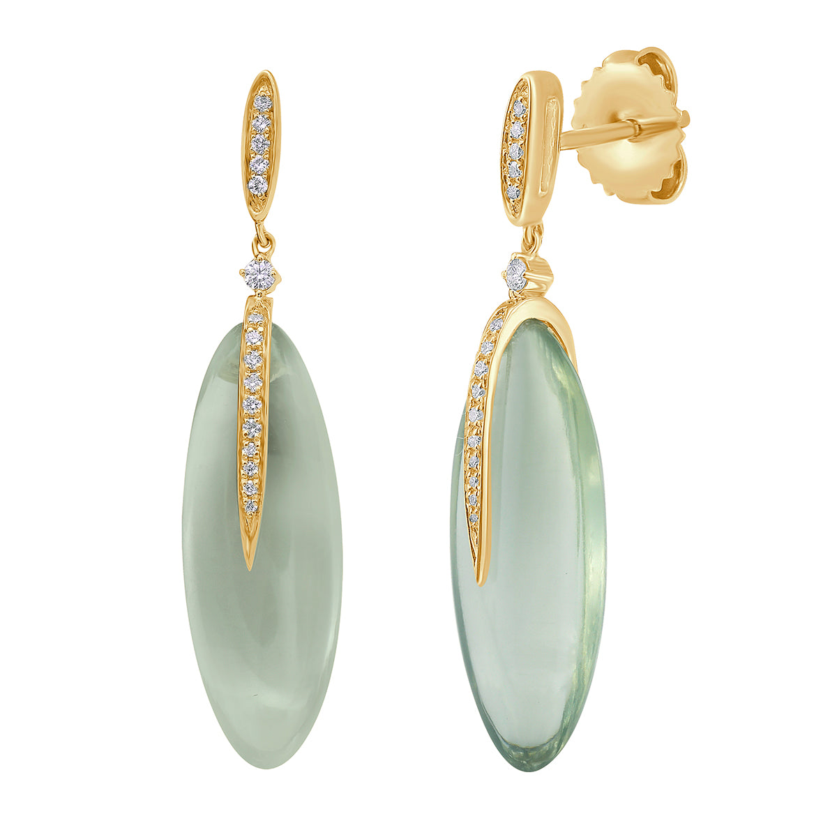 E090058Y-G.AME - Earrings 14KY/1.7G 2G.AME-16.32CT 32RD-0.11CT Green Amethyst