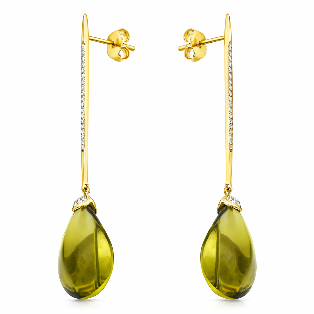 18K Yellow Gold Olive Quartz Earrings, 18.99ct