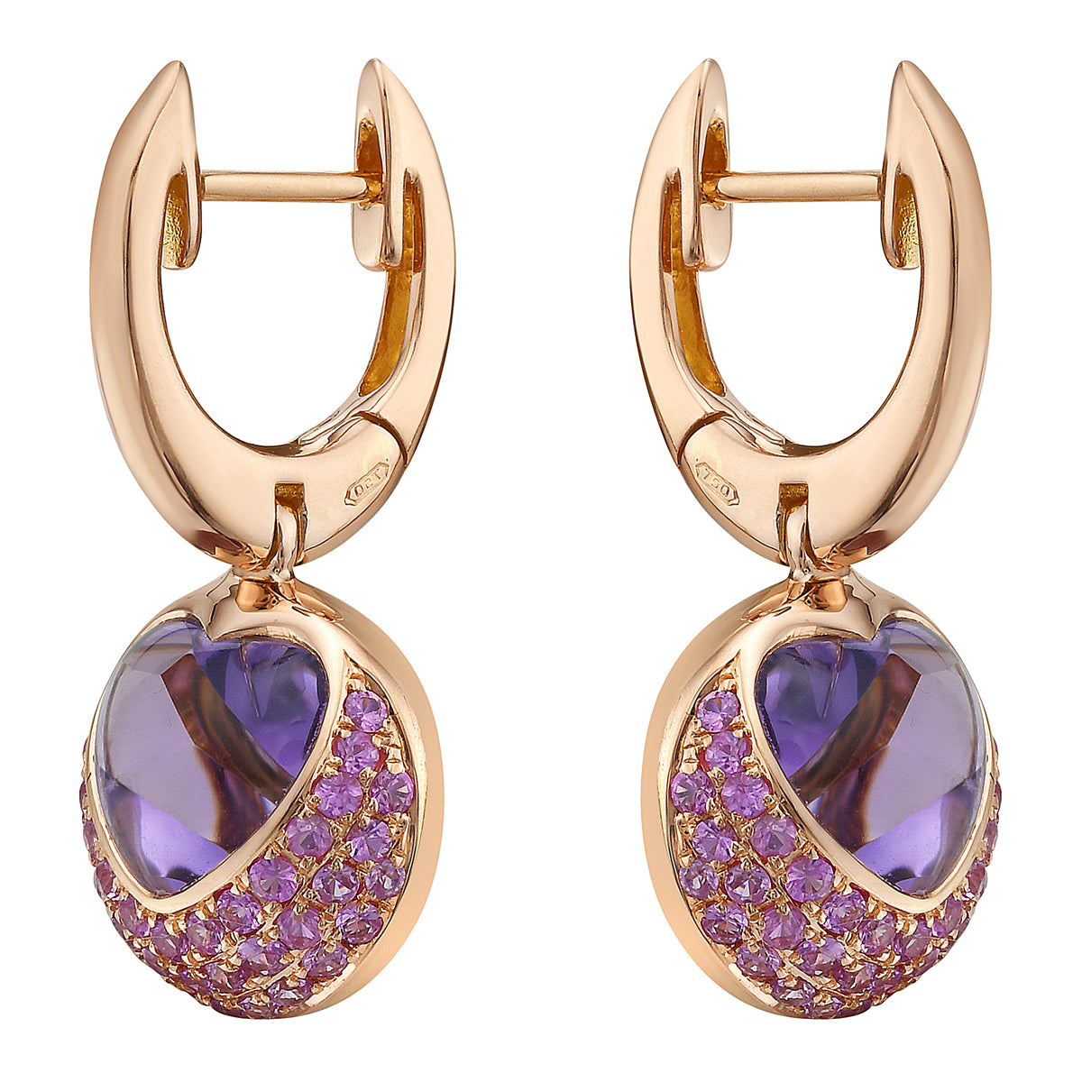 18K Rose Gold Amethyst Pink Sapphire Earrings, 4.57ct