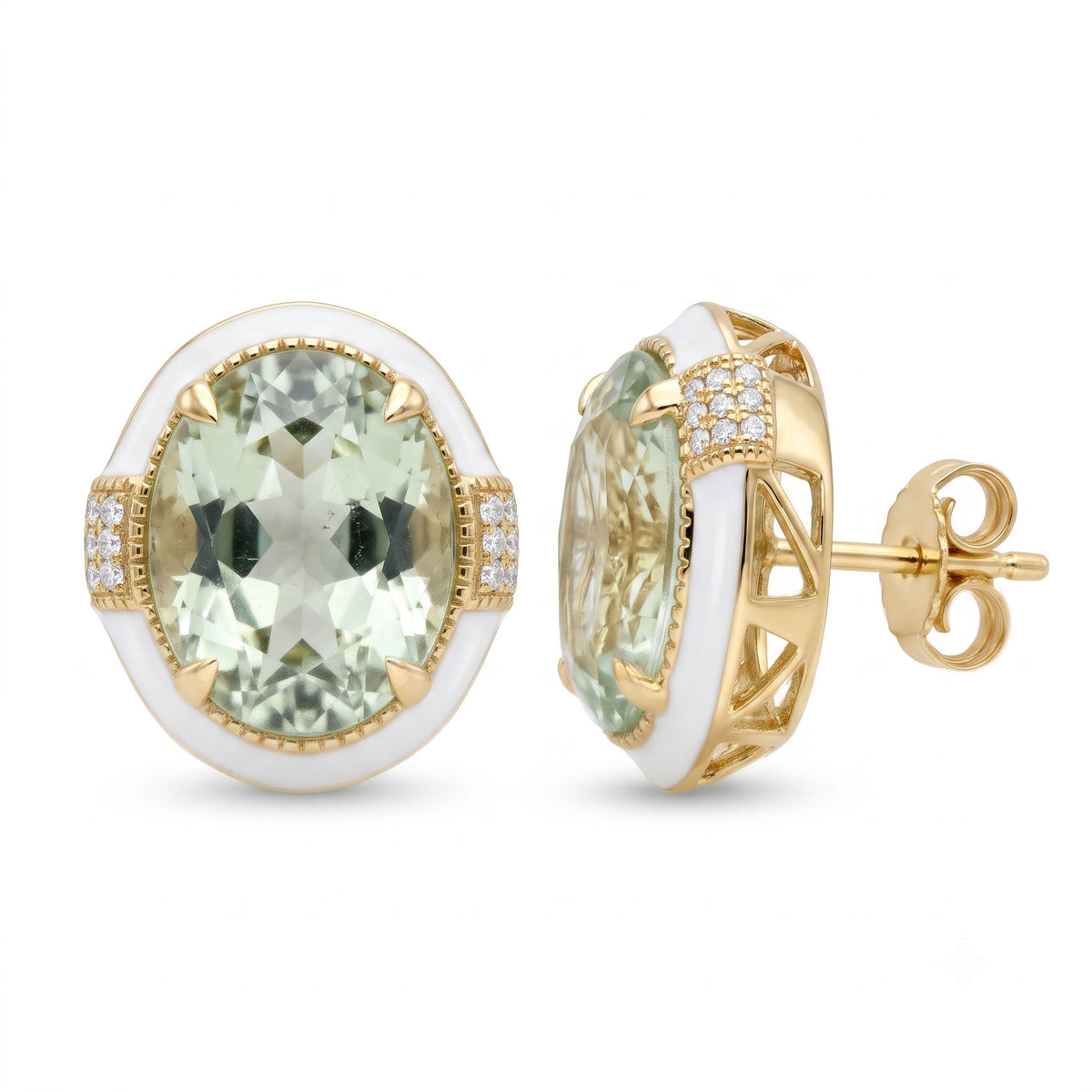 E090083Y-G.AME - Earrings 14KY/4.3G 2G.AME-8.76CT 36RD-0.10CT Green Amethyst